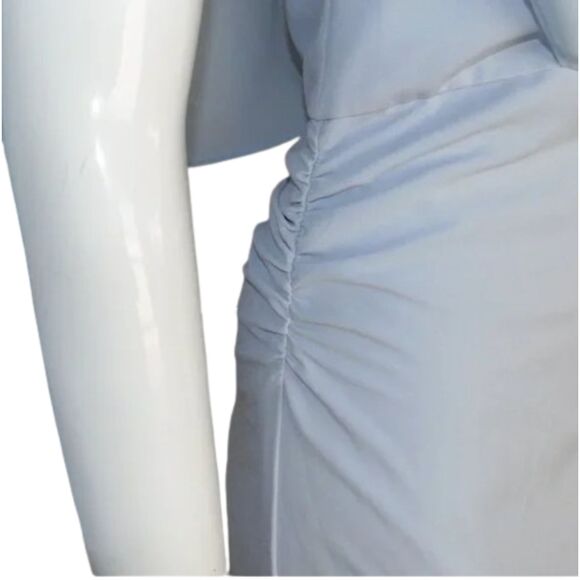 HALSTON HERITAGE Dress, 2, Light Blue, Sleeveless w/Scarf overlay, Ruched - Picture 4 of 14